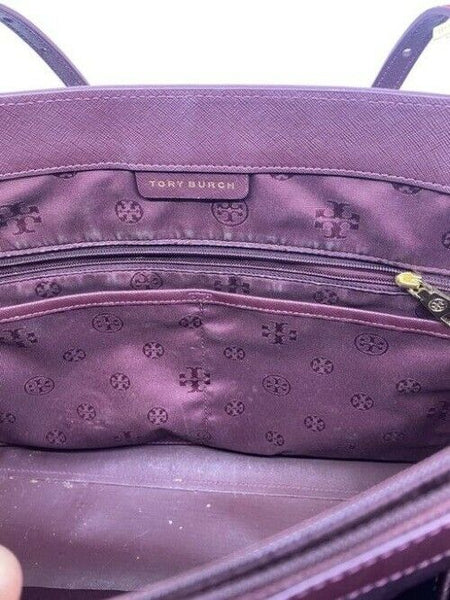 Tory Burch Emerson Buckle Laptop Burgunday Saffiano Leather Shoulder Bag