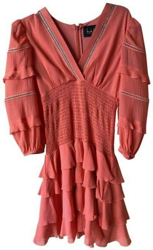 Nicole Miller Coral New Ruffled Small Msrp Short Casual Dress