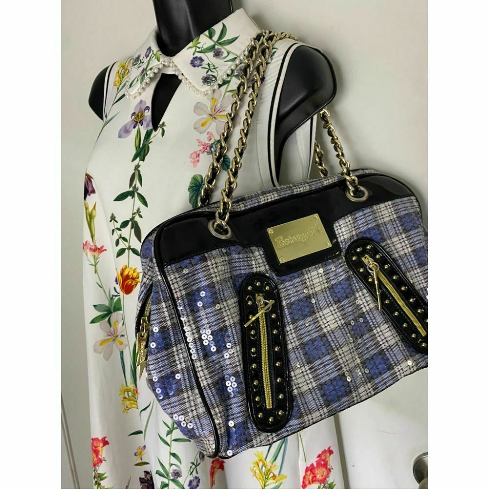 BETSEY JOHNSON Faux Leather Multicolor Embellished Tote Bag