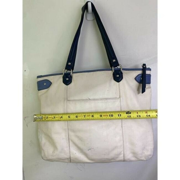 COACH XL White Blue Leather Shopping Tote Bag