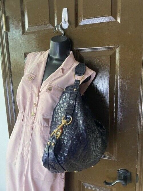 Rebecca Minkoff Croc Embossed Black Leather Shoulder Bag
