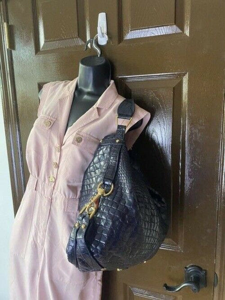 Rebecca Minkoff Croc Embossed Black Leather Shoulder Bag