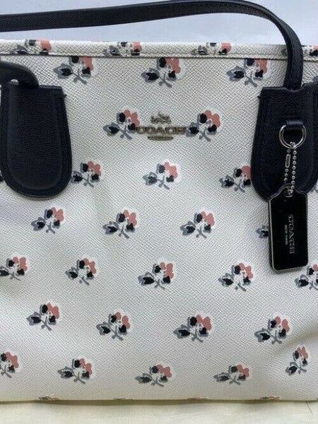 Coach shopping xl floral great condition msrp white black leather tote
