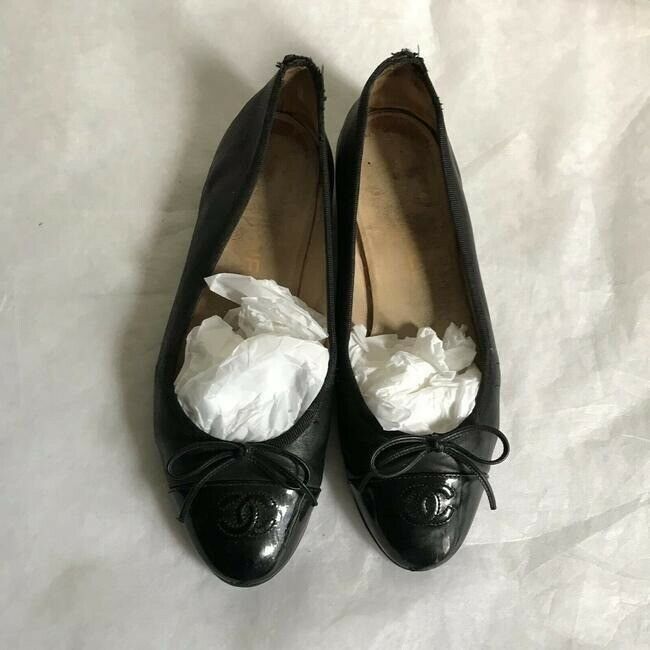 chanel black cap toe flats size eu