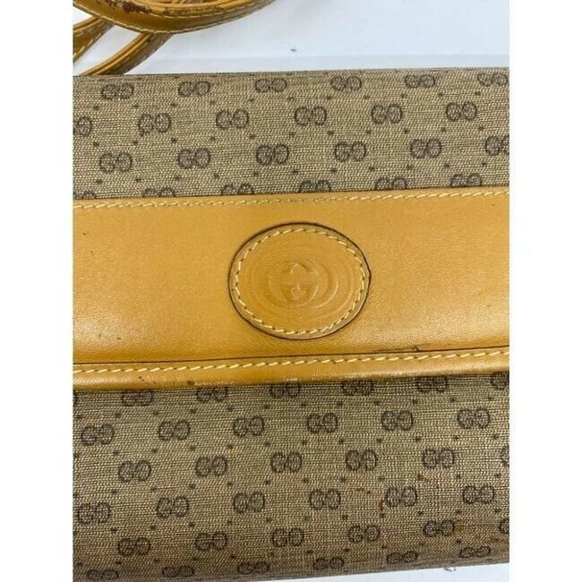 GUCCI Vintage Flap Coated Canvas Crossbody Bag w Leather trim