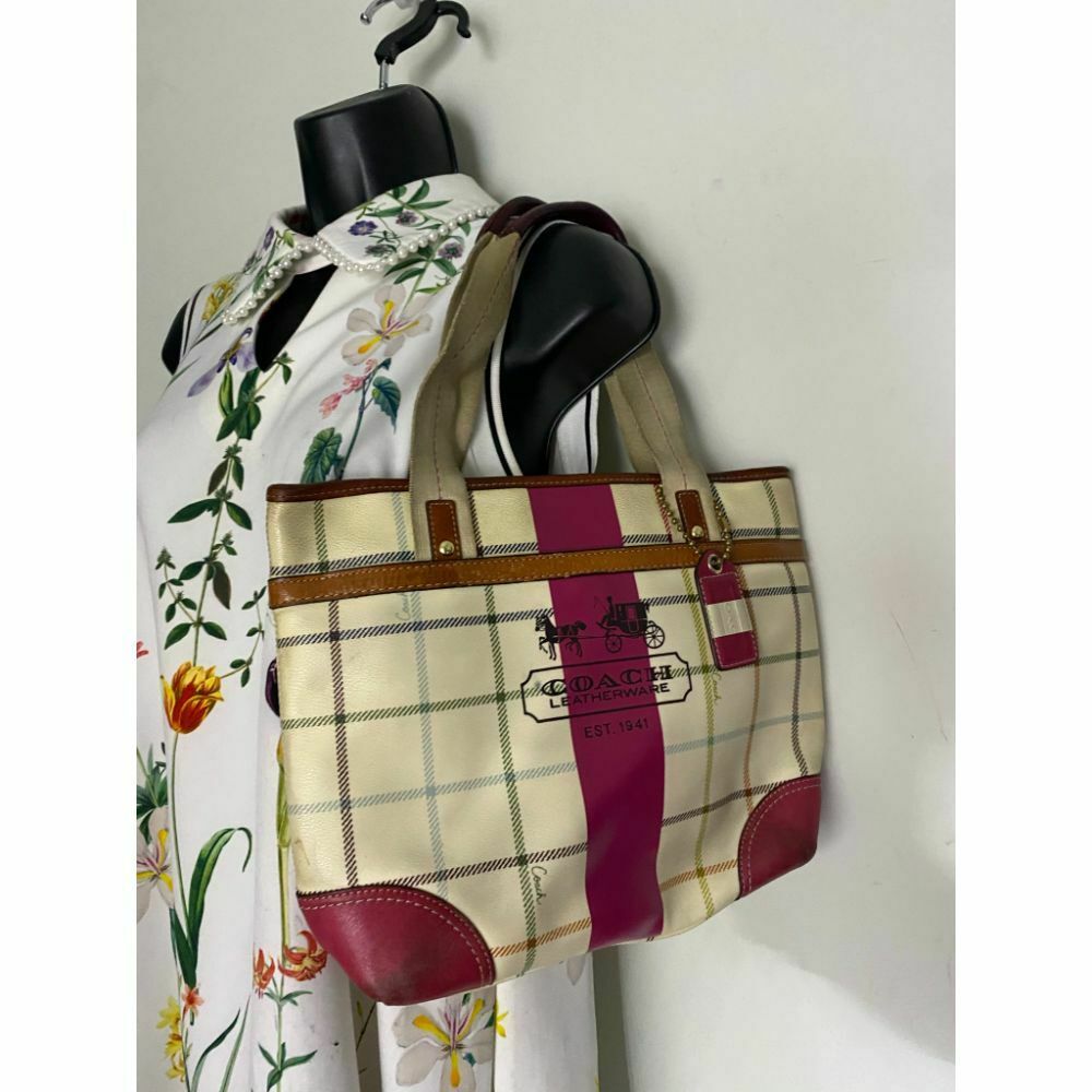 Coach Cream Red Coated Canvas Signature Handbag