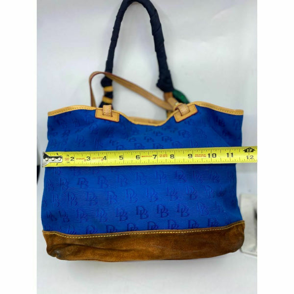 Dooney & BOURKE Blue Brown Large Fabric Tote Bag w/ Detachable Tie Sash