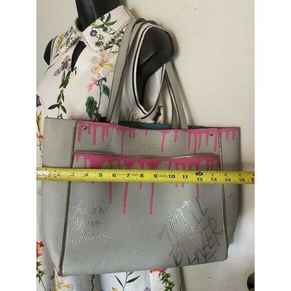 hicole hiller Leather Handbag Graffiti Gray Pink
