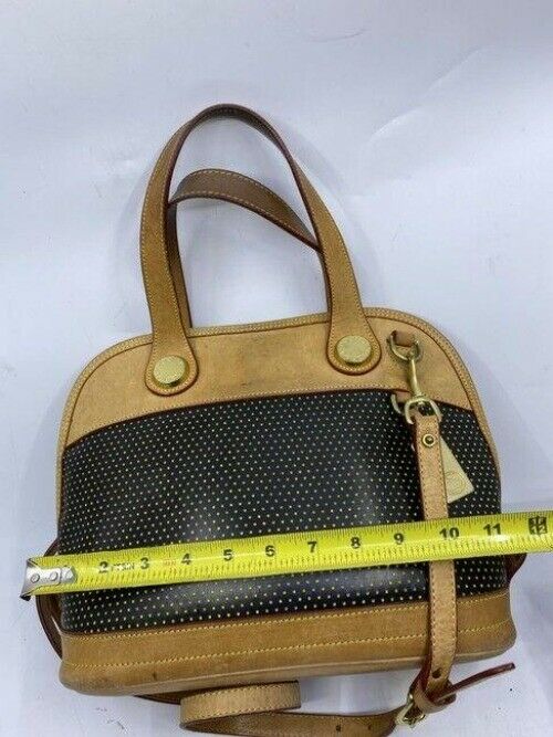 Dooney and Bourke large perforated handbag black tan leather cross body bag