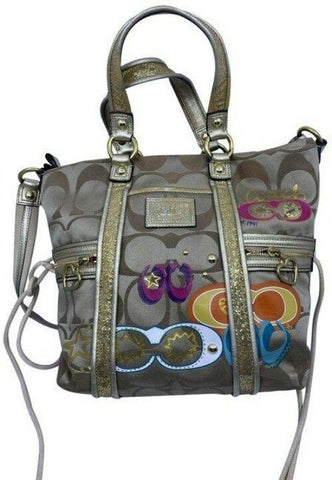 coach msrp gold tan fabric cross body bag