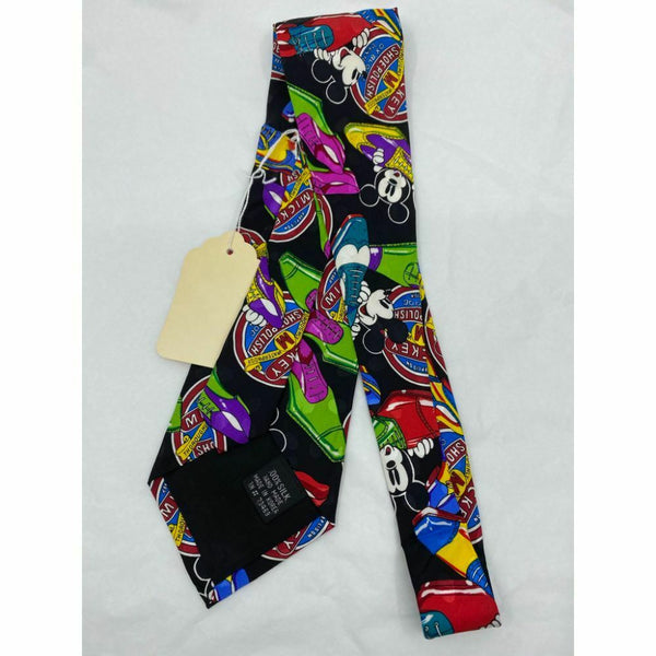 New! MICKEY MOUSE Disney Neck Tie Black Multicolor 100% Silk Handmade