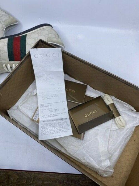 Gucci White Leather Gg Lace Up Redgreen Stripe White Sneakers Size Us