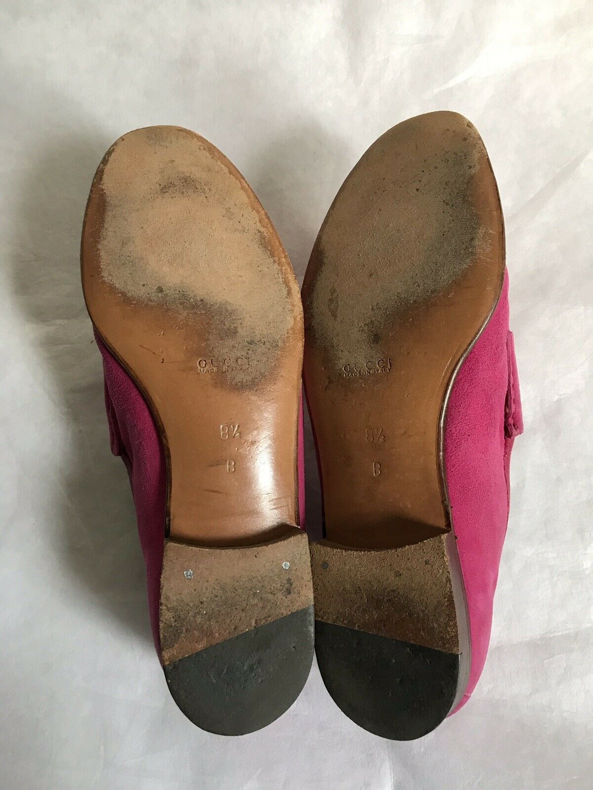GUCCI Pink Suede Horsebit Loafers 8.5