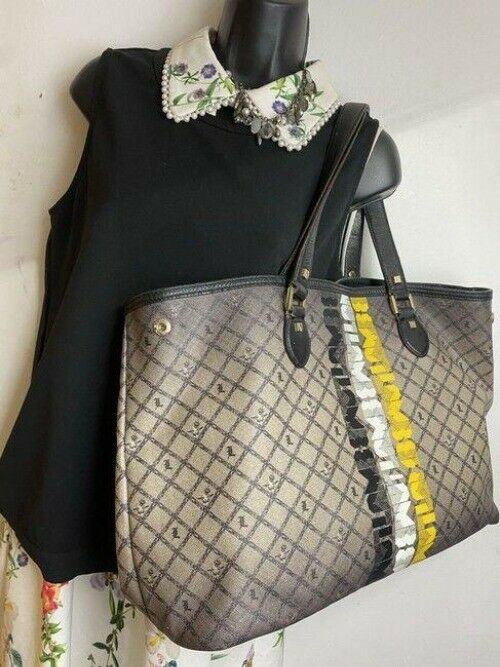 lamb shopping xl l black tan coated canvas tote