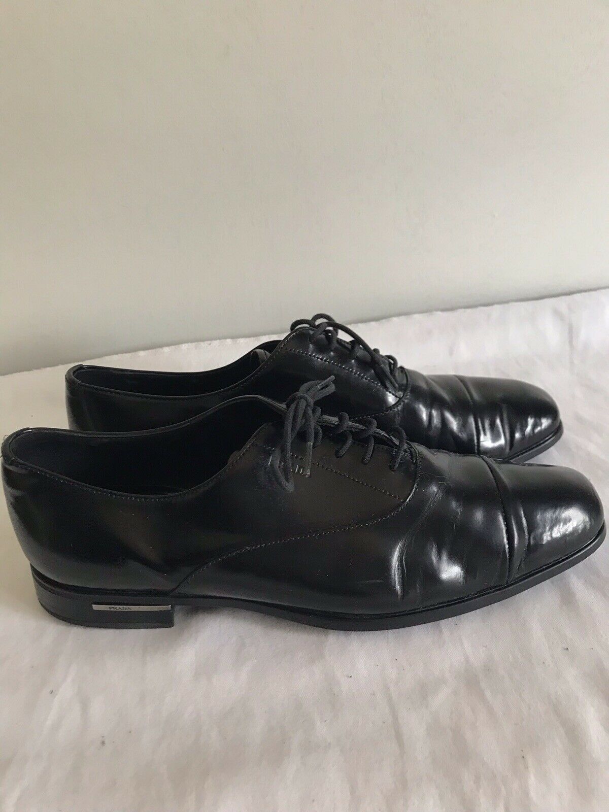 Prada Black Leather Lace-Up Oxfords