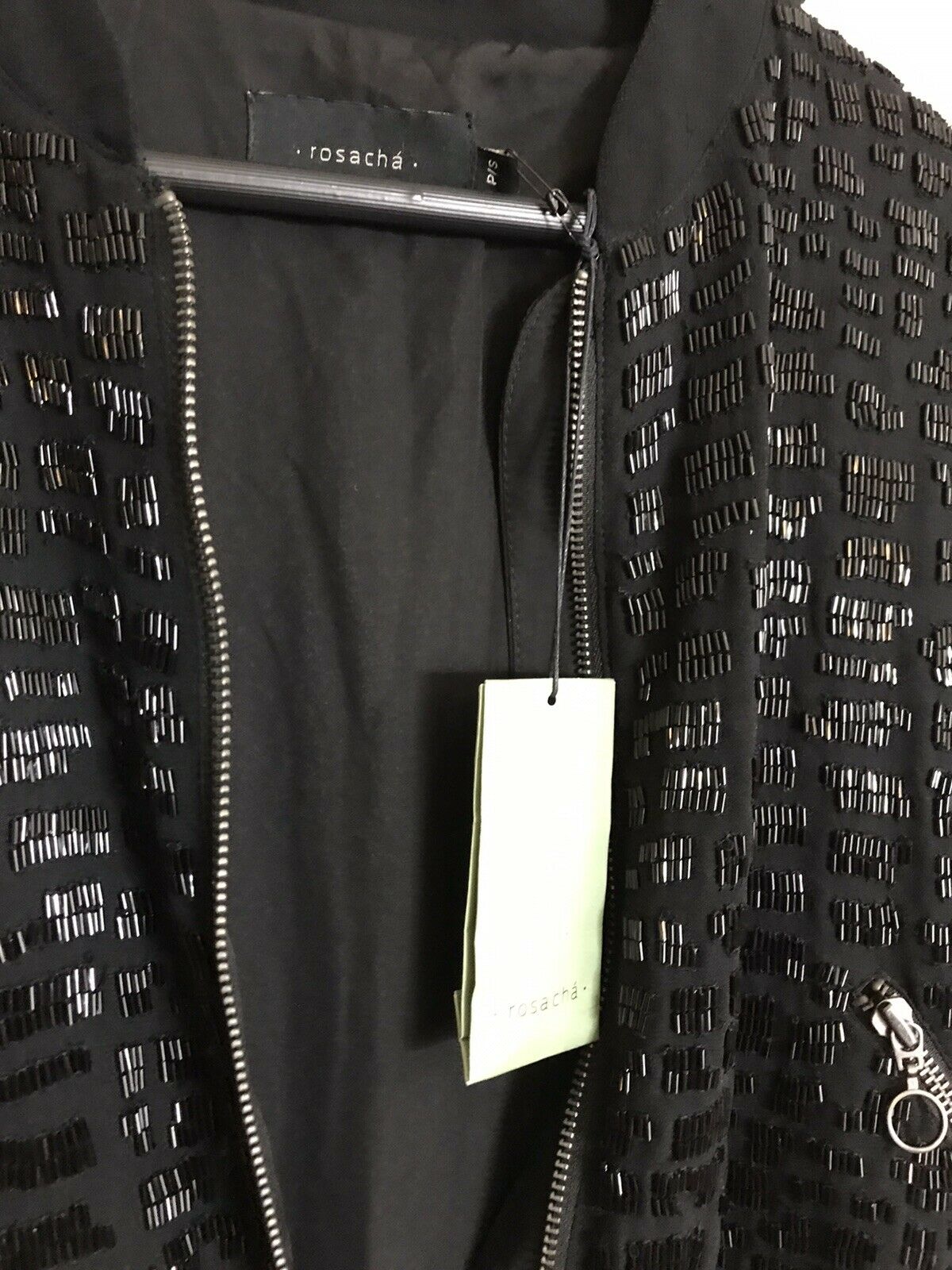 ROSA CHA Black Beaded Bomber Jacket size Small