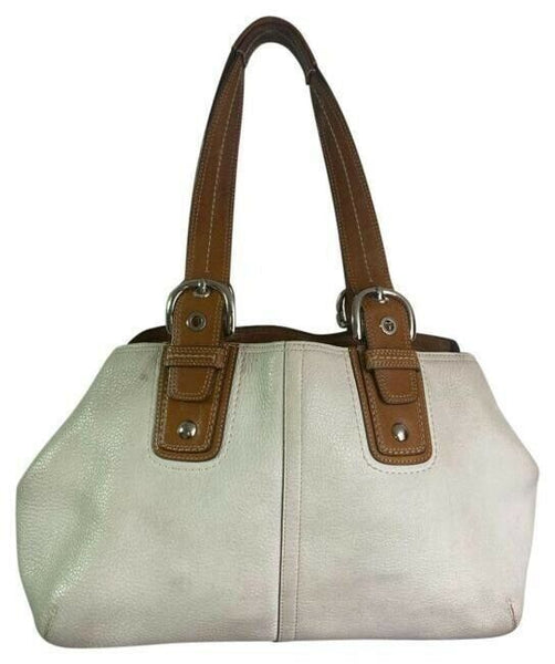 COACH Large White Brown Leather Shoulder Bag