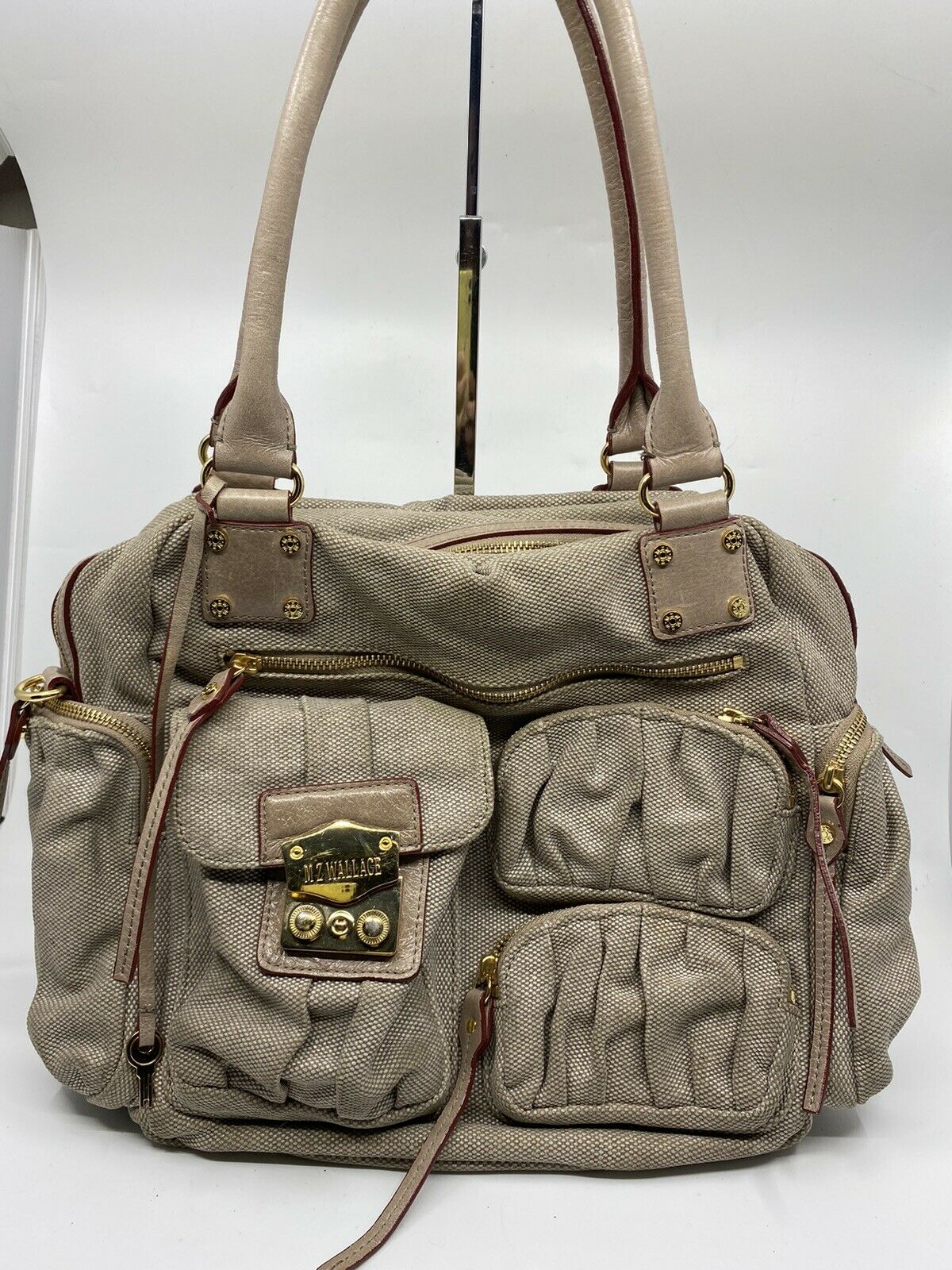 MZ Wallace Khaki Canvas/ Leather Handbag