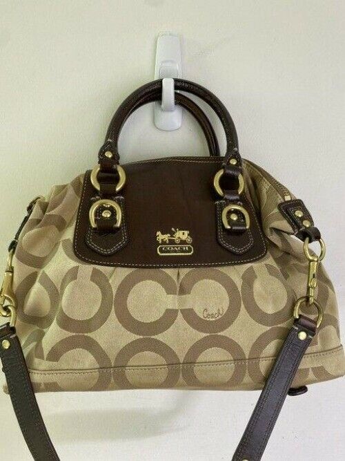 coach bag large brown tan fabric tote