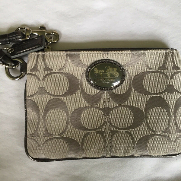 COACH Gold Jacquard Medium Tote W Silver Grey Pouch Msrp $400