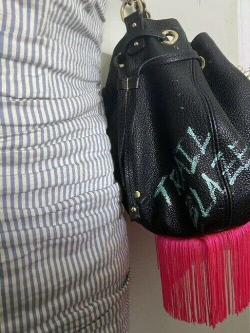 kate spade w hand shoulder customized by me w applique black pink shoulder bag