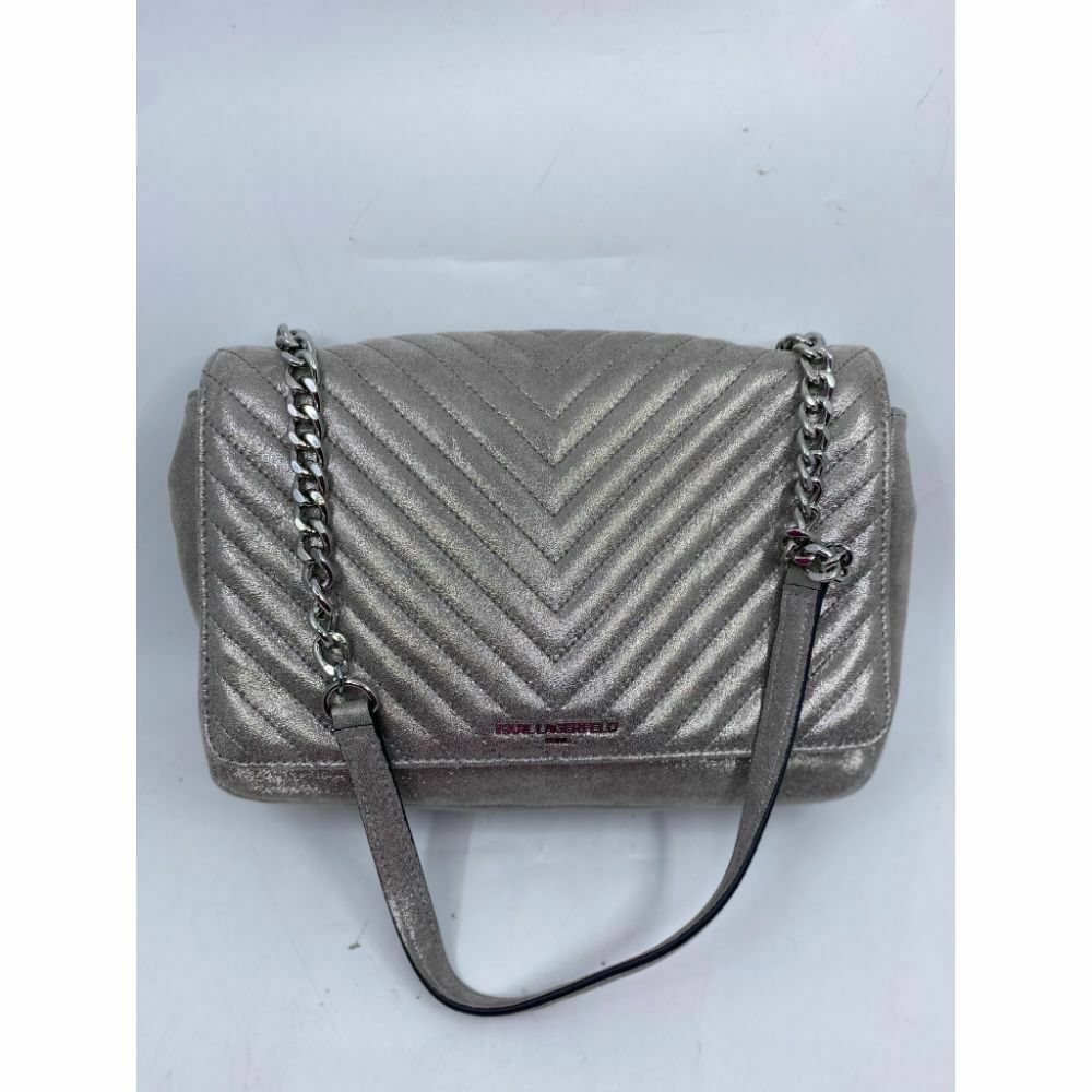 Karl Lagerfeld Gray Silver Leather Shoulder Bag