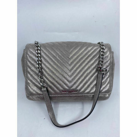 Karl Lagerfeld Gray Silver Leather Shoulder Bag