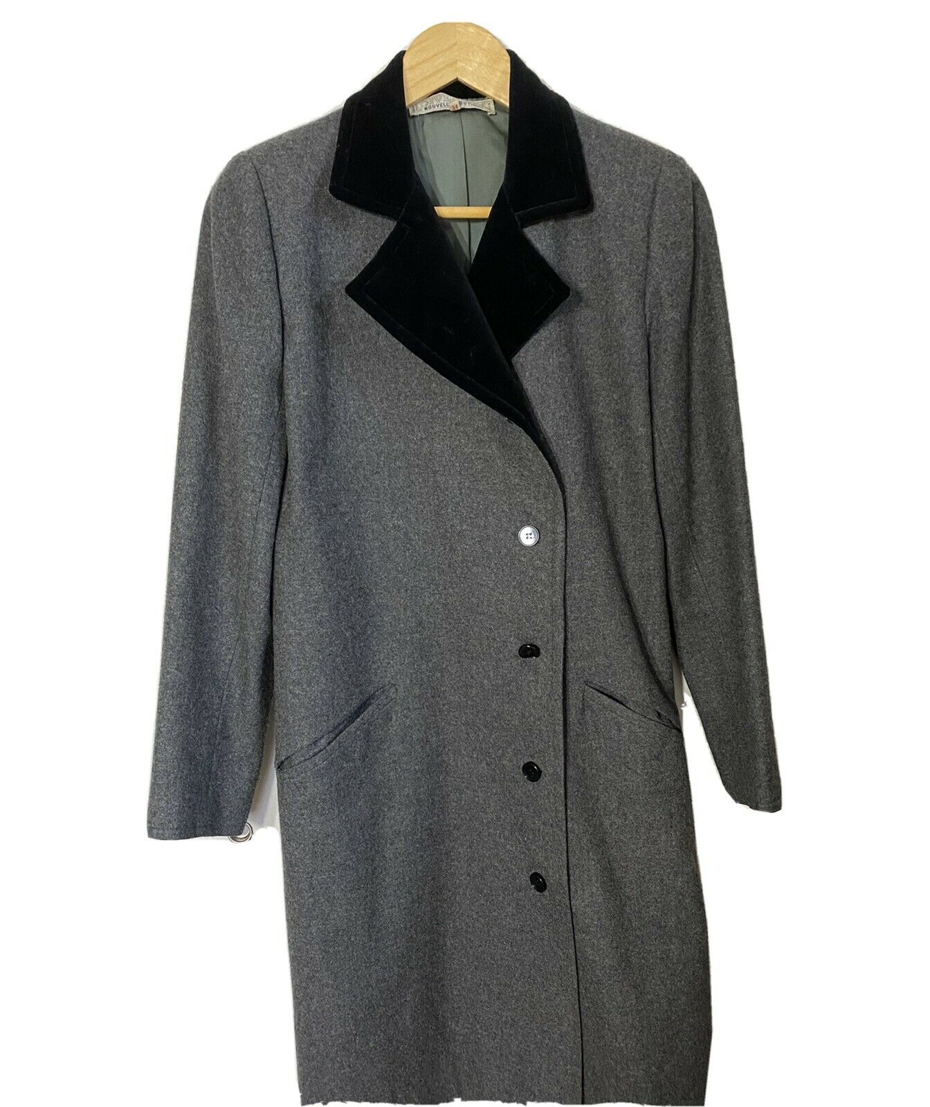 GIVENCHY Vintage Grey  Wool Coat W/  Velvet trim  Small