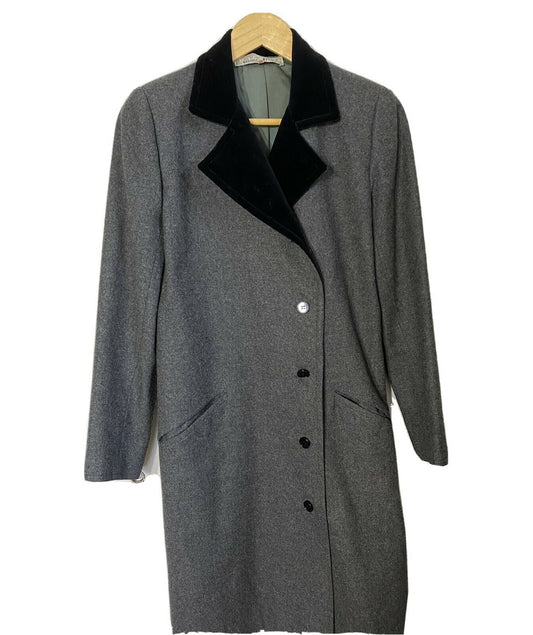 GIVENCHY Vintage Grey  Wool Coat W/  Velvet trim  Small