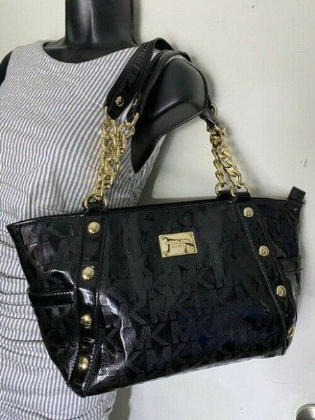 michael kors bag black patent leather tote