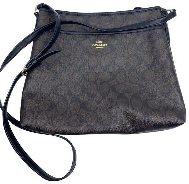 coach large brown coated canvas cross body bag