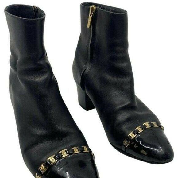 Msrp$730 SALVATORE FERRAGAMO Booties W/ Gold signa