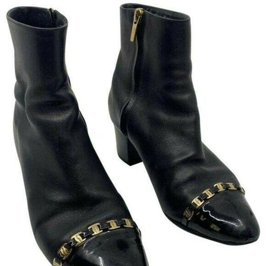 Msrp$730 SALVATORE FERRAGAMO Booties W/ Gold signa