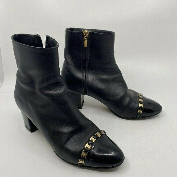 Msrp$730 SALVATORE FERRAGAMO Booties W/ Gold signa