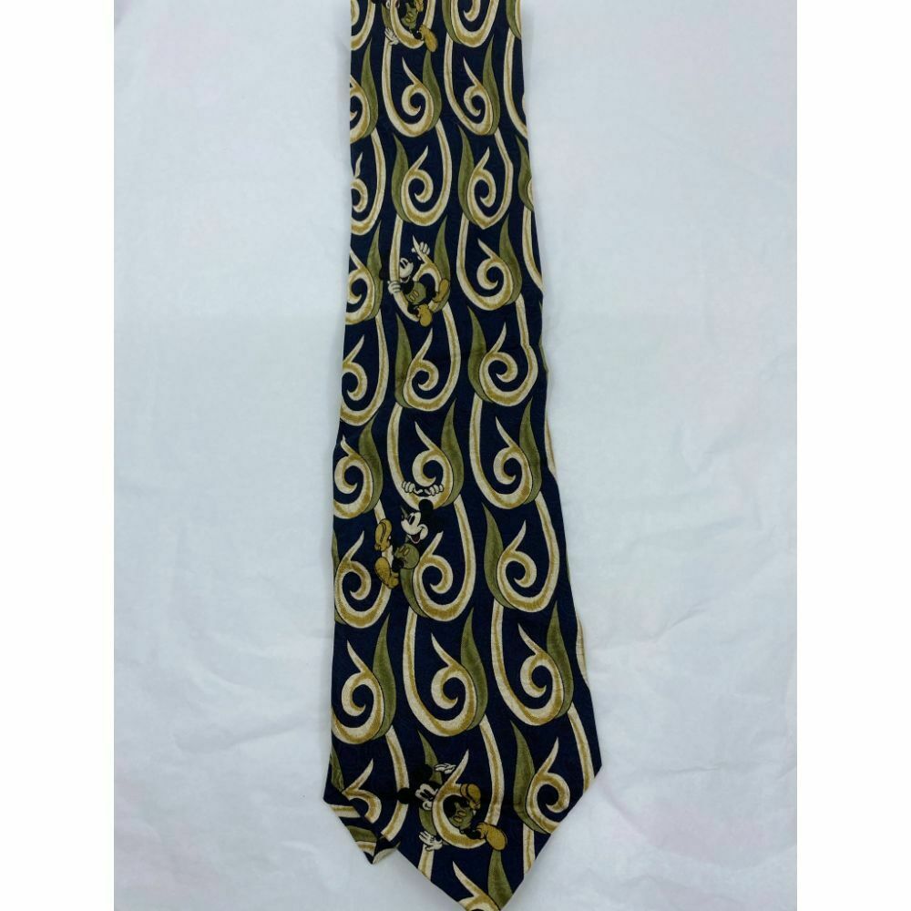 MICKEY MOUSE Disney Neck Tie Black Green Hand Made 100% Silk