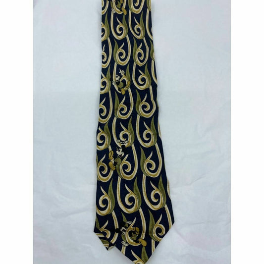 MICKEY MOUSE Disney Neck Tie Black Green Hand Made 100% Silk