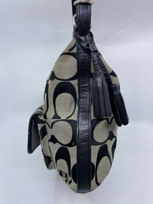 Coach Medium Msrp Black Beige Jacquard Fabric Shoulder Bag