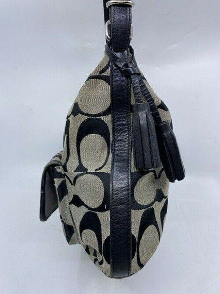 Coach Medium Msrp Black Beige Jacquard Fabric Shoulder Bag