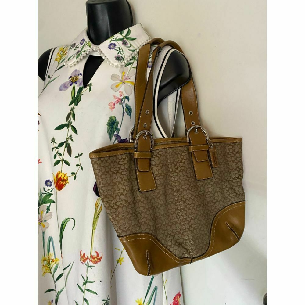 Coach Women's Brown Tan Medium Fabric Tote Bag