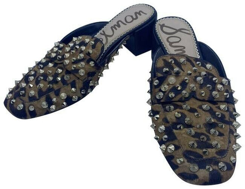 Sam Edelman Black And Brown Augustus Leopard Stud Mulesslides Size Us