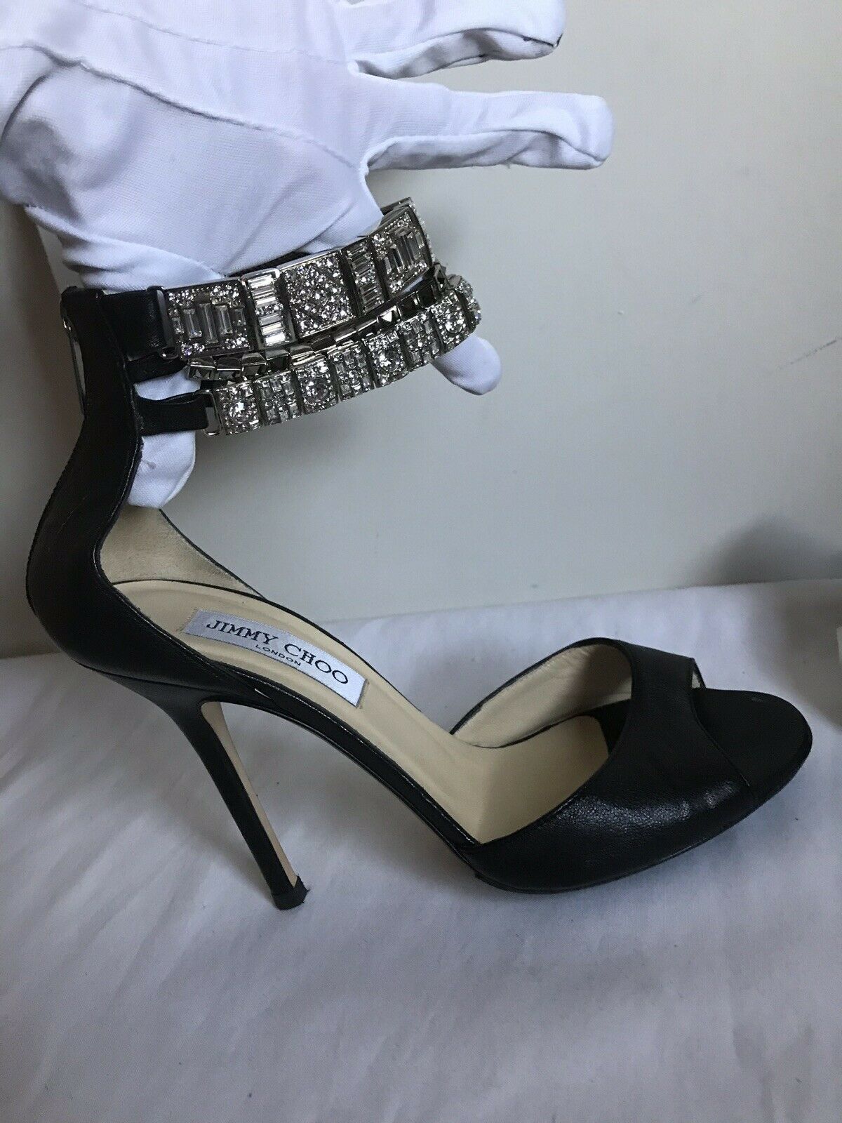 $1,200 JIMMY CHOO Triple Jewel Strap High Heels Sz 38