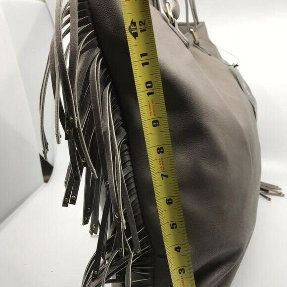 BCBG Fringe Tote Gray Faux Leather Shoulder Bag
