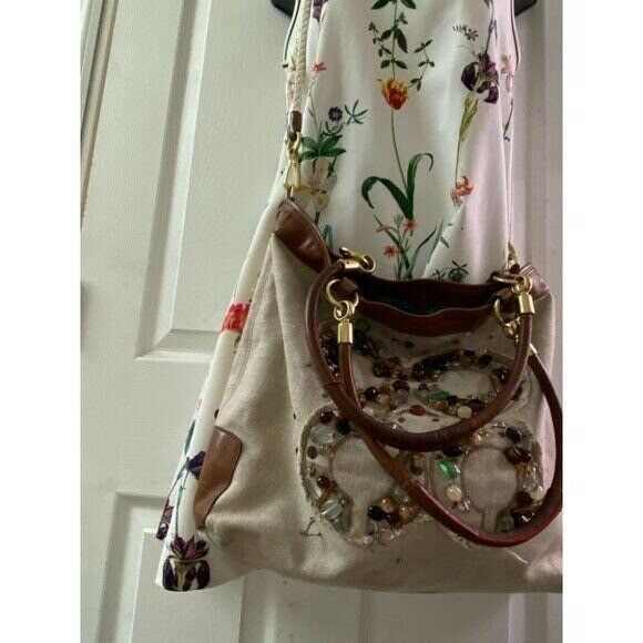 COACH Large Tan Brown Jacquard Fabric Tote Bag