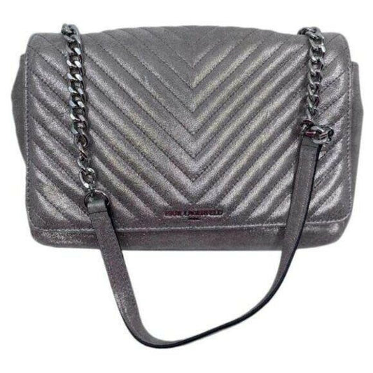 Karl Lagerfeld Gray Silver Leather Shoulder Bag