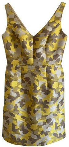 milly yellow white tan new printed msrp short formal dress