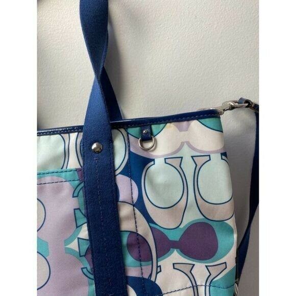COACH Large Blue White Purple Jacquard Fabric Tote Bag