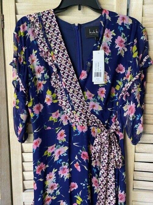 nicole miller blue pink floral msrp long casual maxi dress