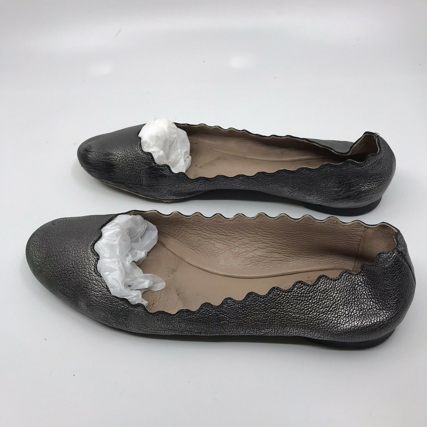 CHLOE Silver Scallop Ballet Flats 6.5