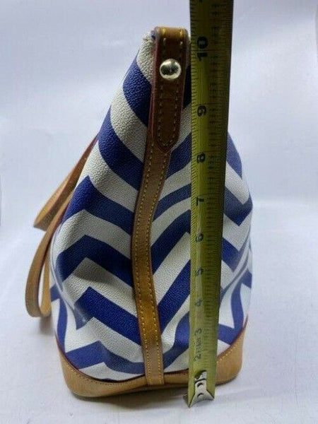 Dooney and Bourke shopping xl zig zag in blue white coated canvas tote