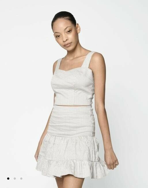 Nicole Miller blue white new stripe cotton crop two piece set msrp